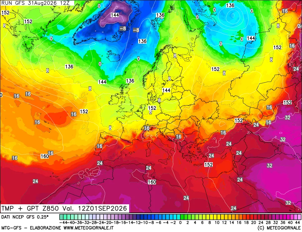 mappa 850 hPa Temp + GPT