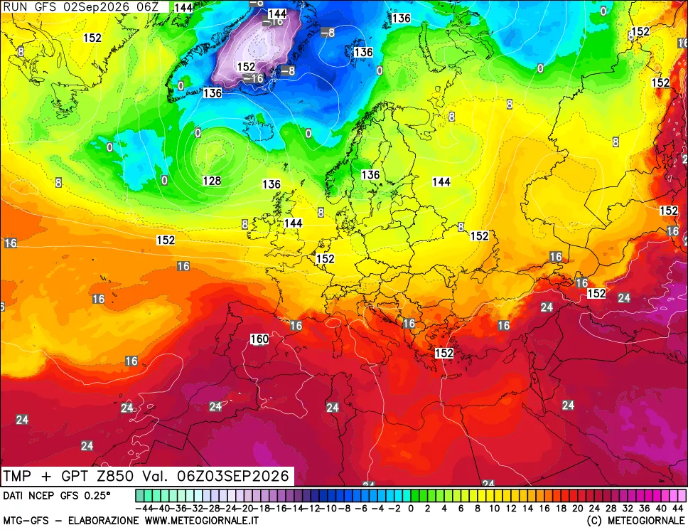 mappa 850 hPa Temp + GPT