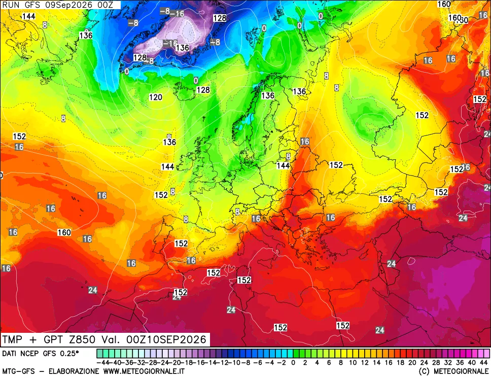 mappa 850 hPa Temp + GPT