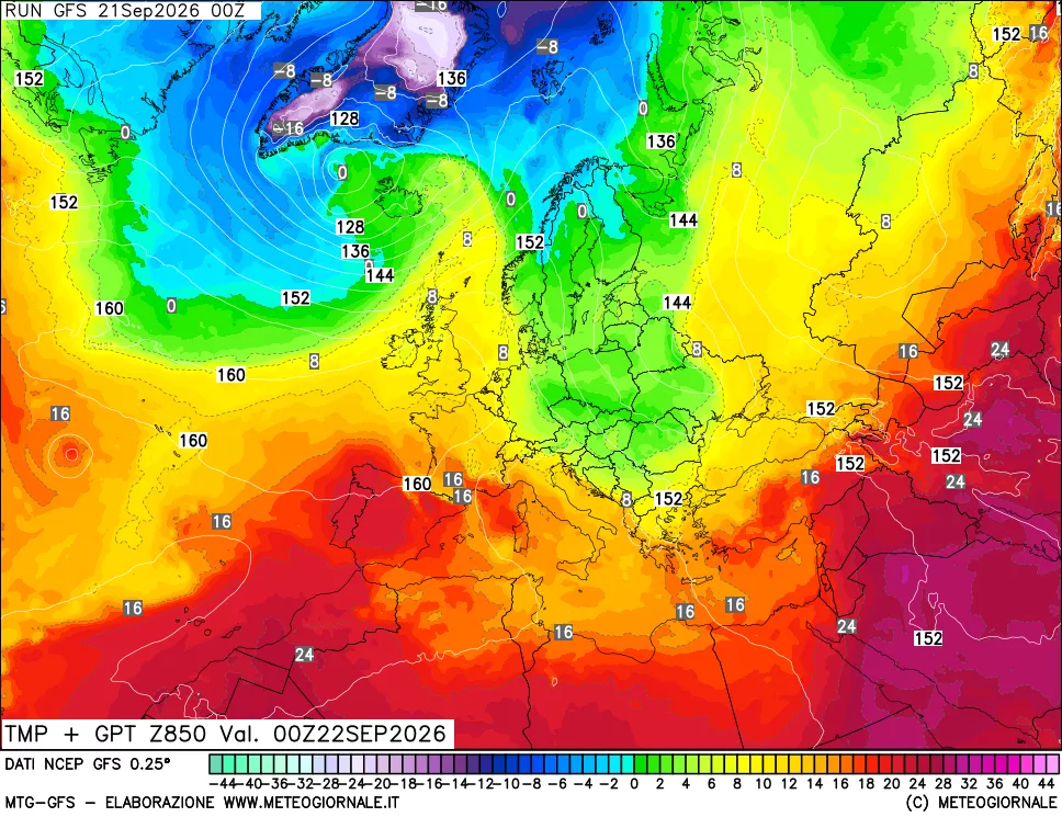 mappa 850 hPa Temp + GPT
