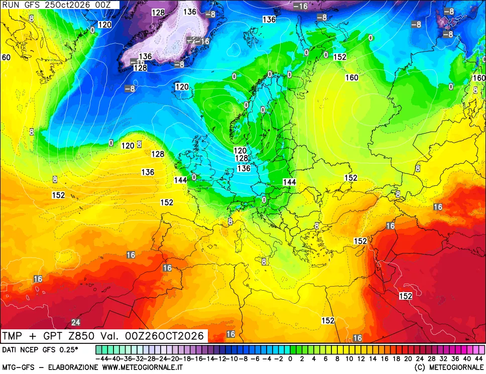 mappa 850 hPa Temp + GPT