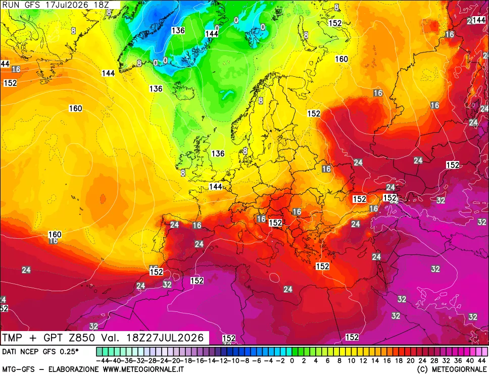 mappa 850 hPa Temp + GPT