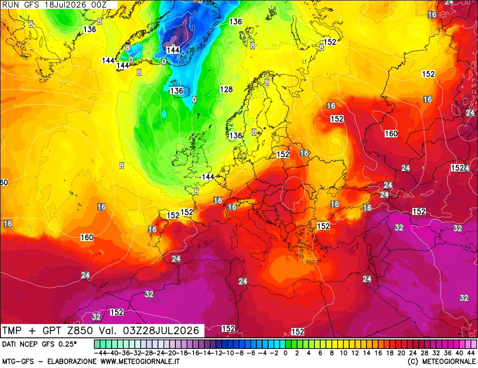 mappa 850 hPa Temp + GPT