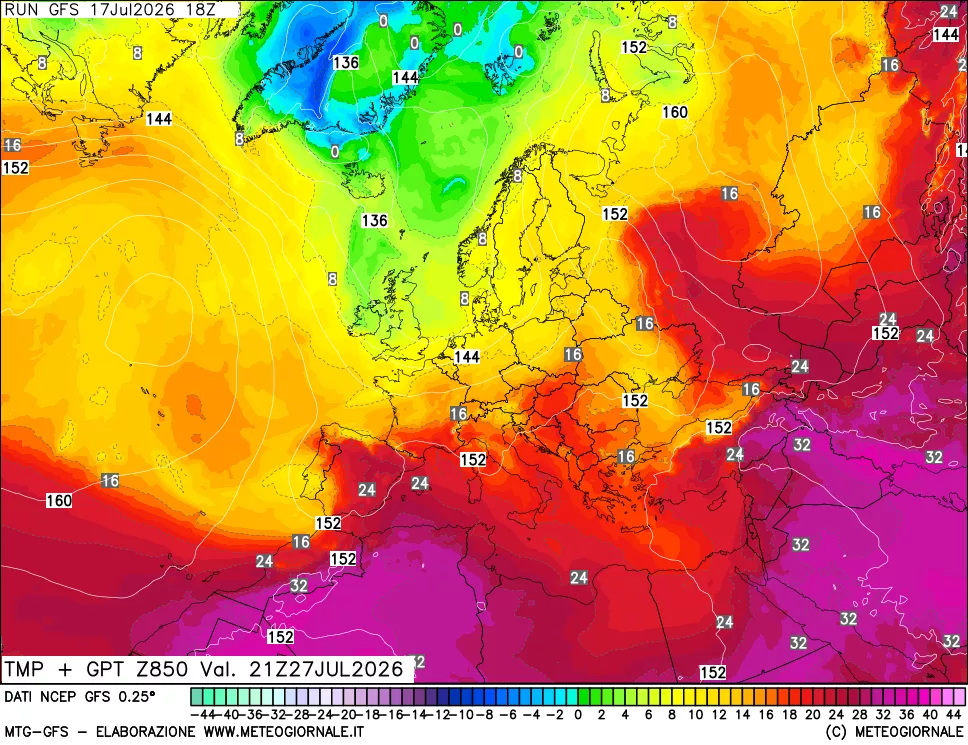 mappa 850 hPa Temp + GPT