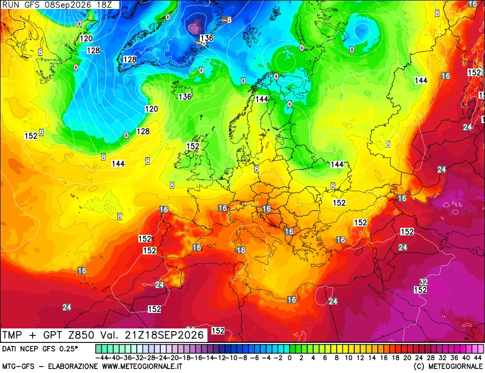 mappa 850 hPa Temp + GPT