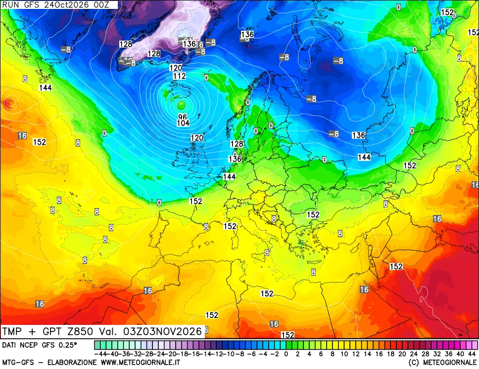 mappa 850 hPa Temp + GPT