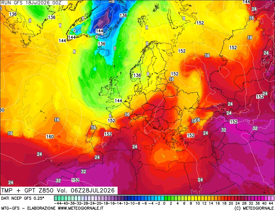 mappa 850 hPa Temp + GPT