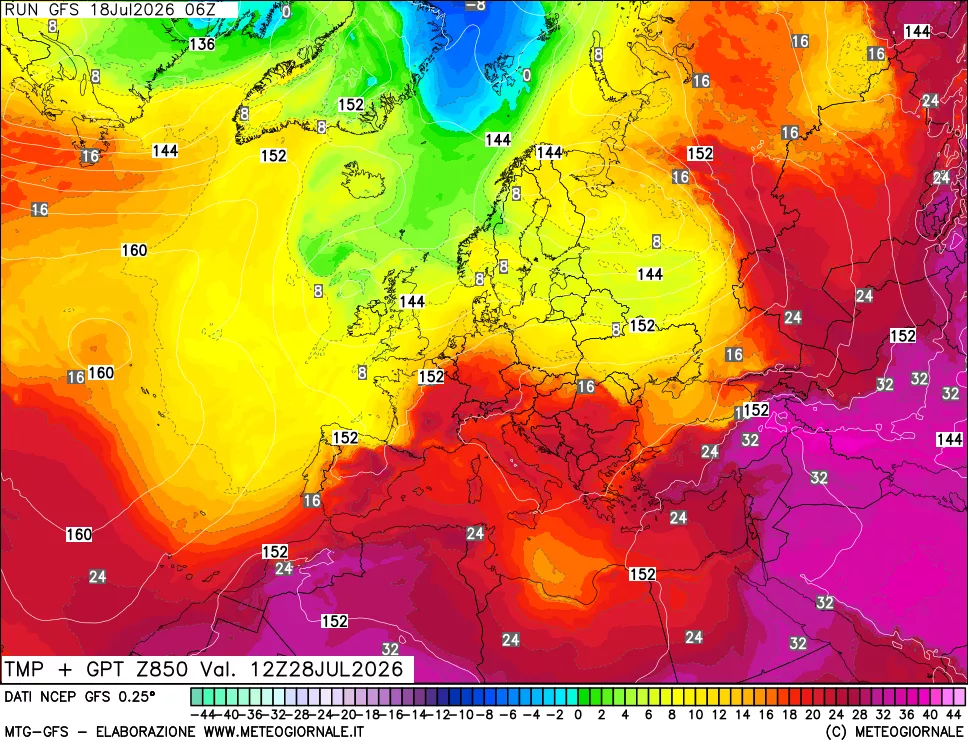 mappa 850 hPa Temp + GPT