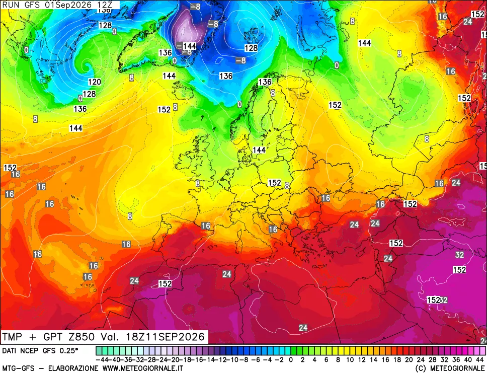 mappa 850 hPa Temp + GPT