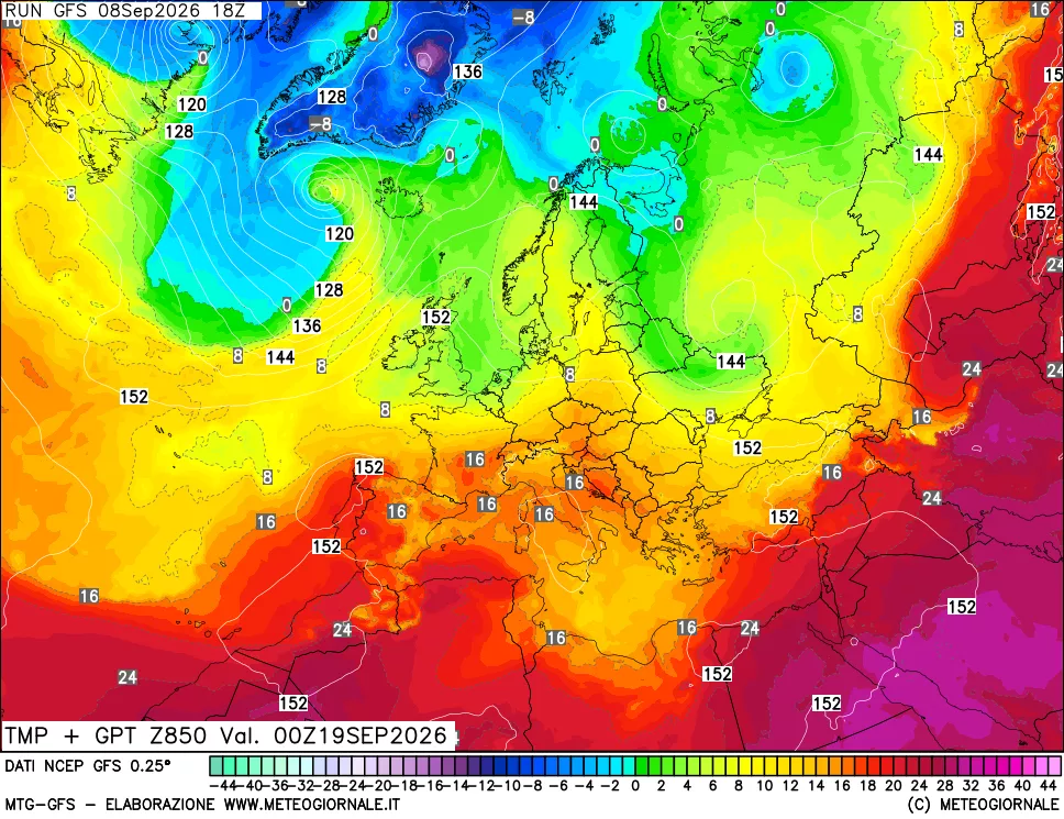 mappa 850 hPa Temp + GPT