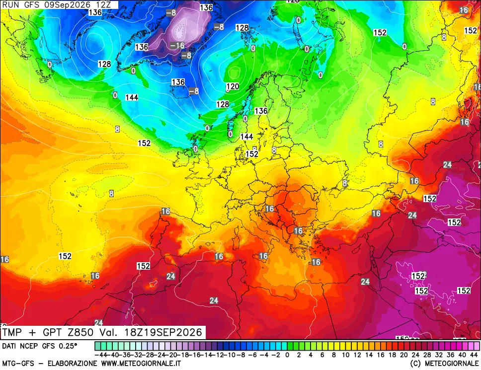 mappa 850 hPa Temp + GPT