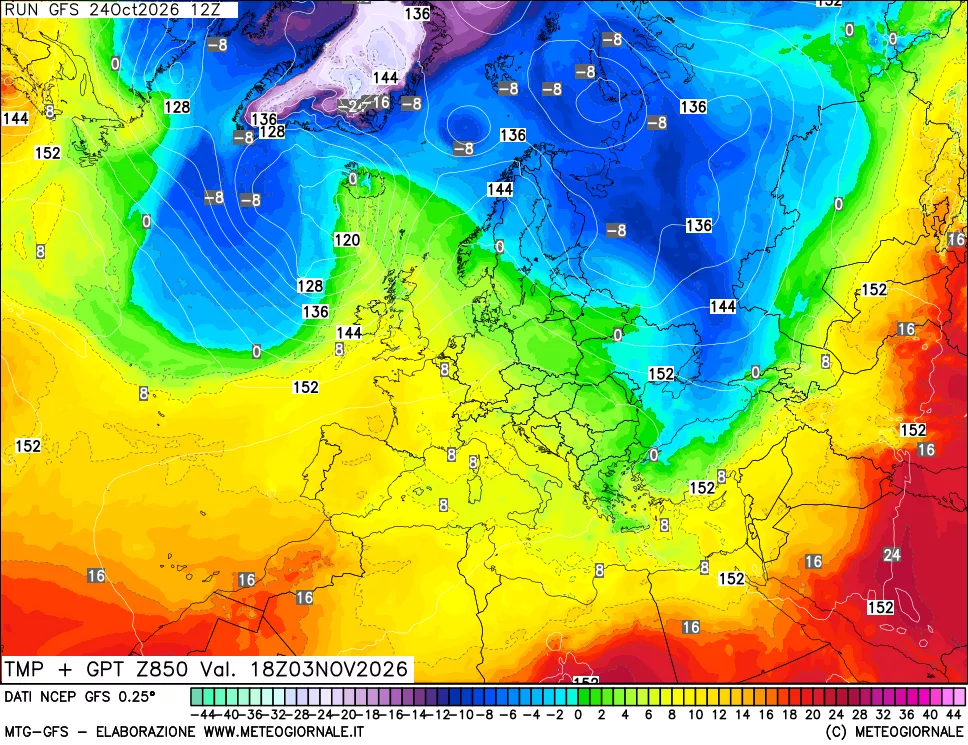 mappa 850 hPa Temp + GPT