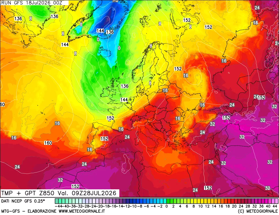mappa 850 hPa Temp + GPT