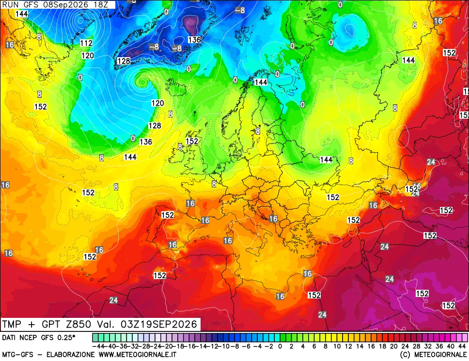 mappa 850 hPa Temp + GPT