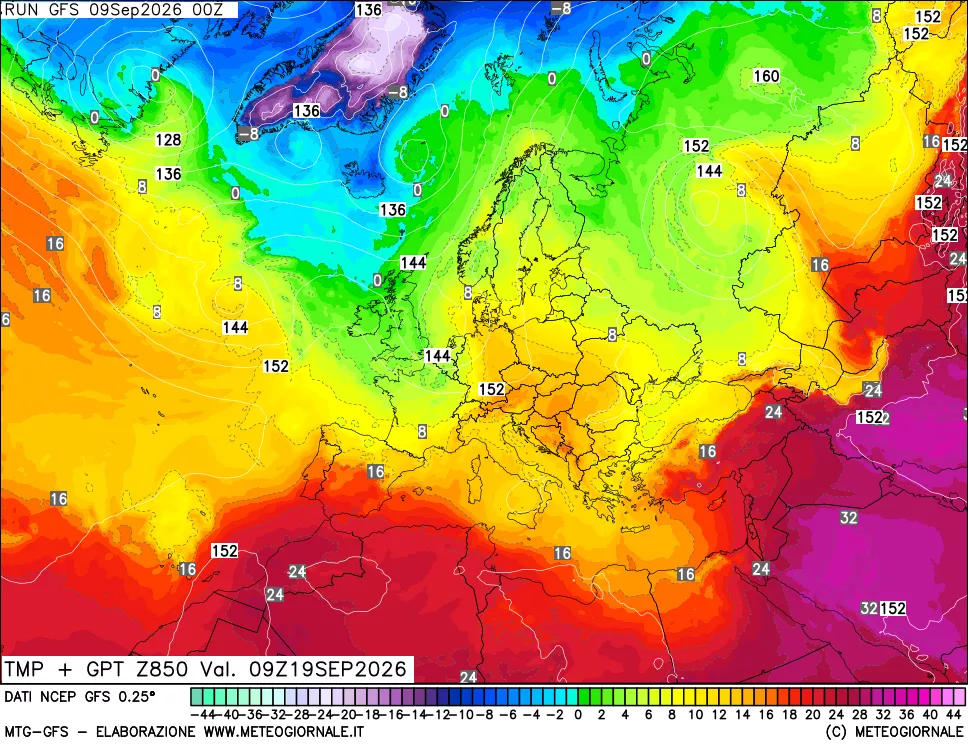 mappa 850 hPa Temp + GPT