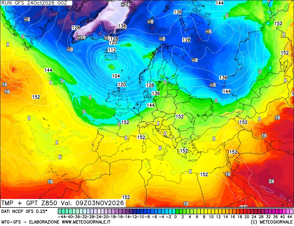 mappa 850 hPa Temp + GPT