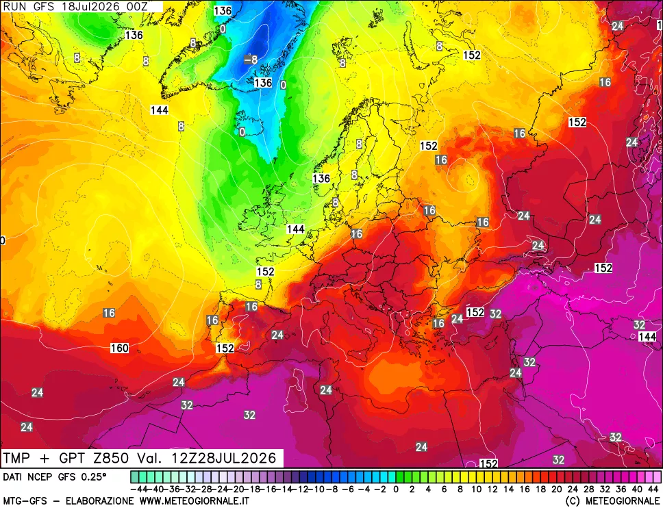 mappa 850 hPa Temp + GPT