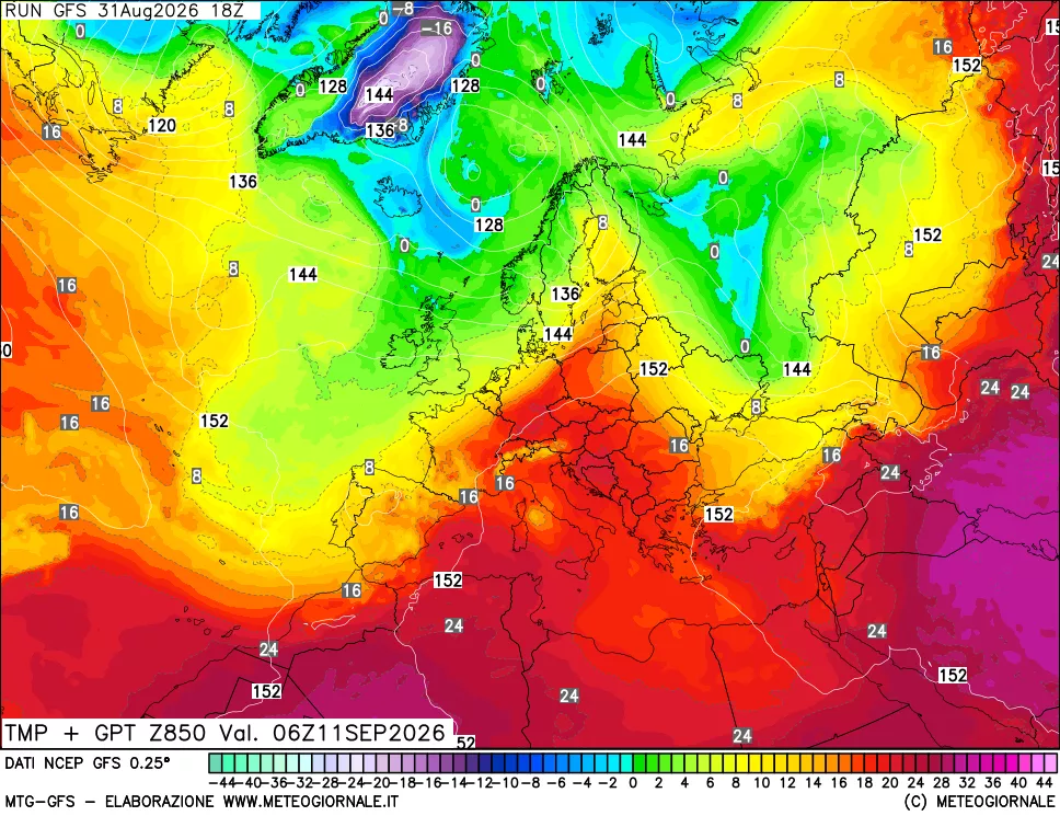 mappa 850 hPa Temp + GPT