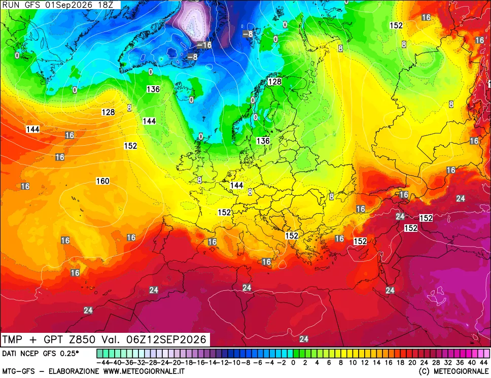 mappa 850 hPa Temp + GPT