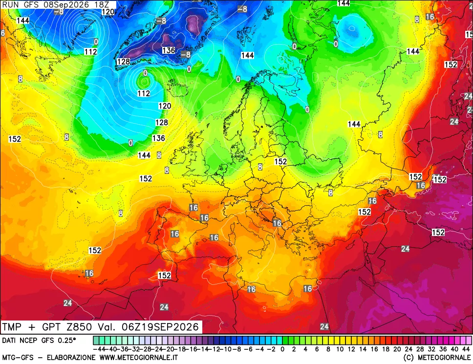 mappa 850 hPa Temp + GPT