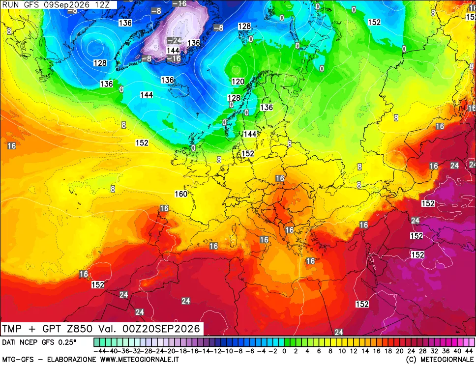 mappa 850 hPa Temp + GPT