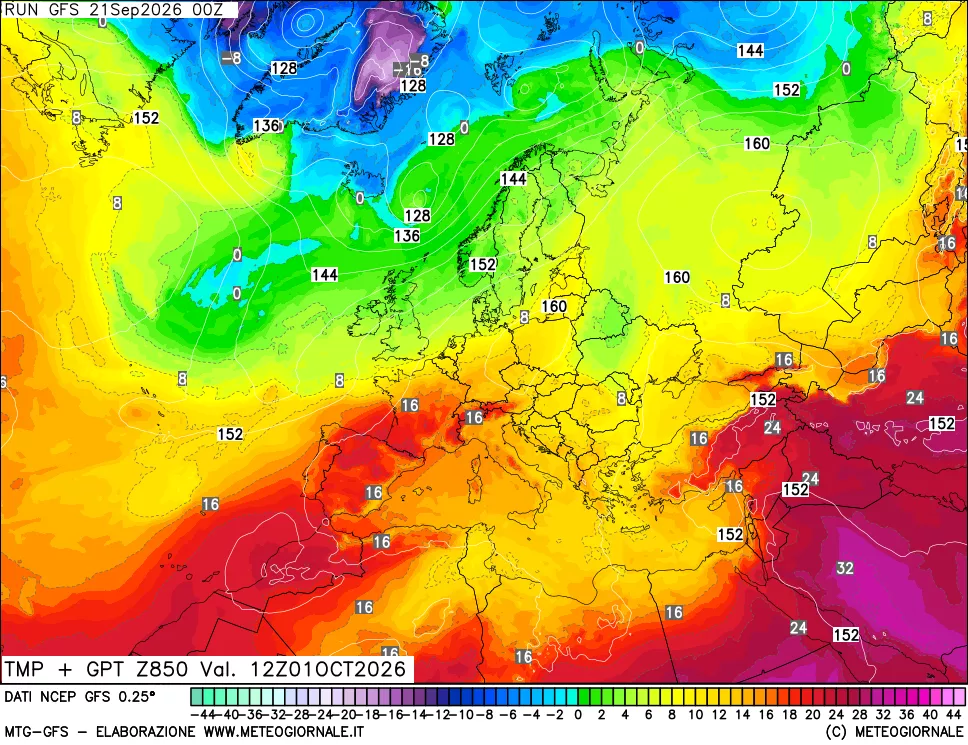 mappa 850 hPa Temp + GPT