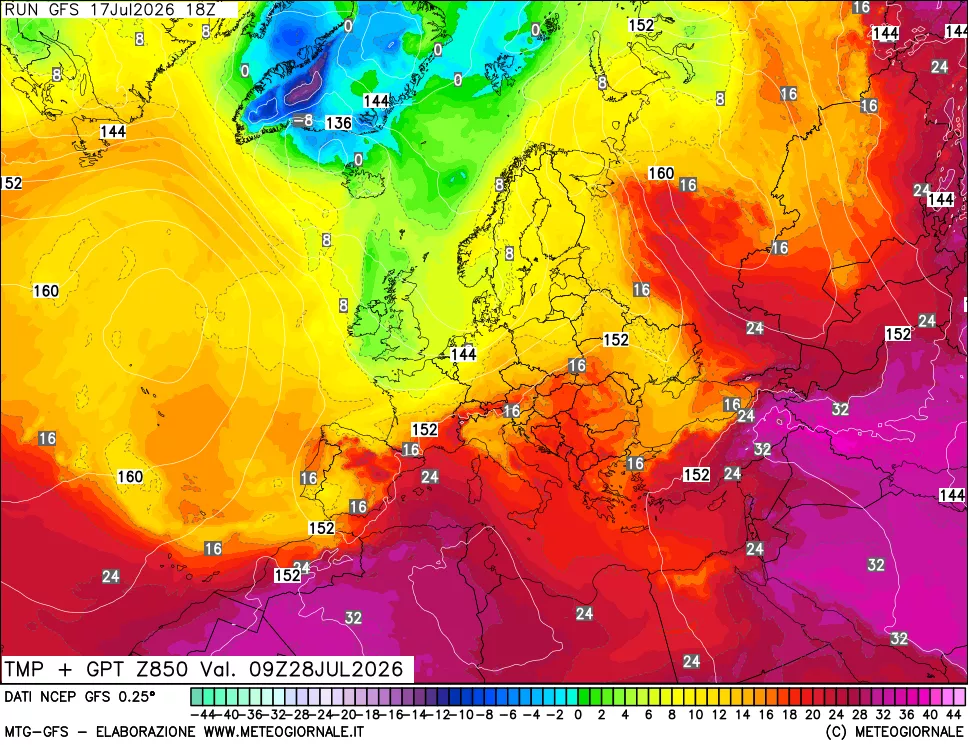 mappa 850 hPa Temp + GPT