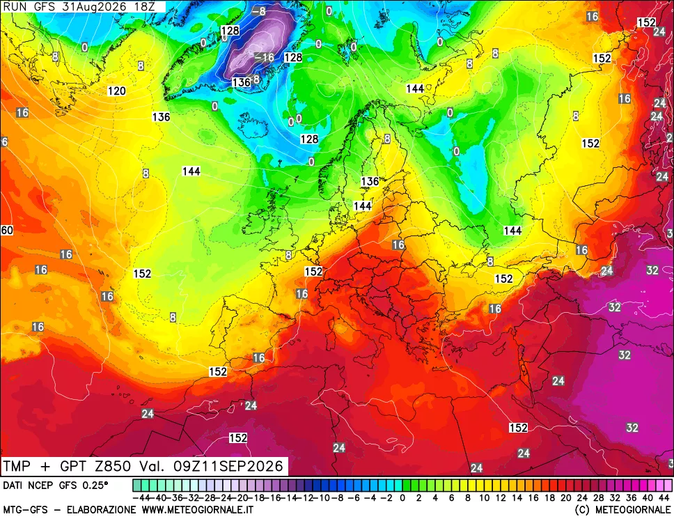 mappa 850 hPa Temp + GPT