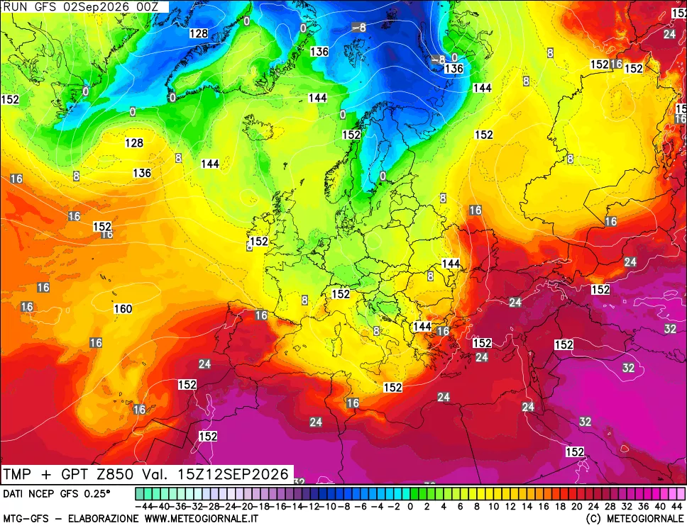 mappa 850 hPa Temp + GPT