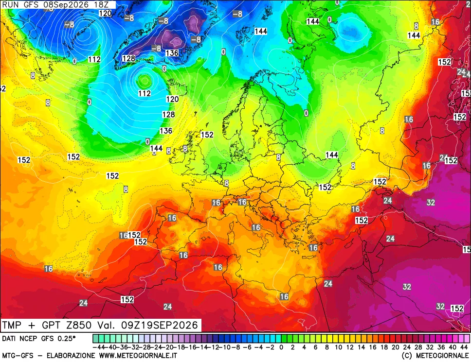 mappa 850 hPa Temp + GPT
