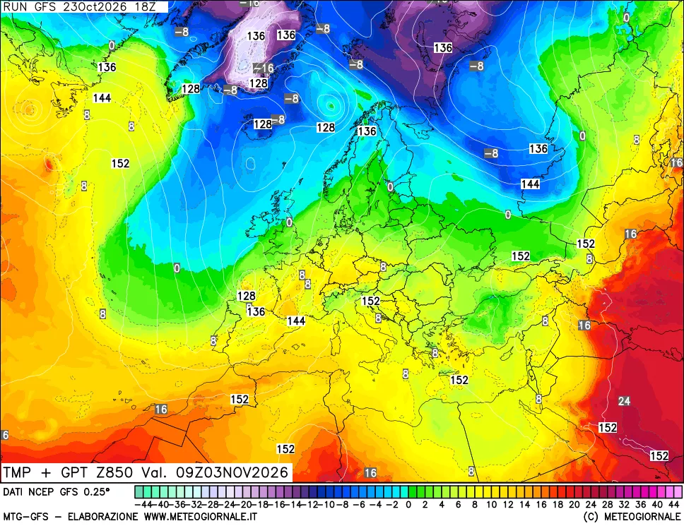 mappa 850 hPa Temp + GPT