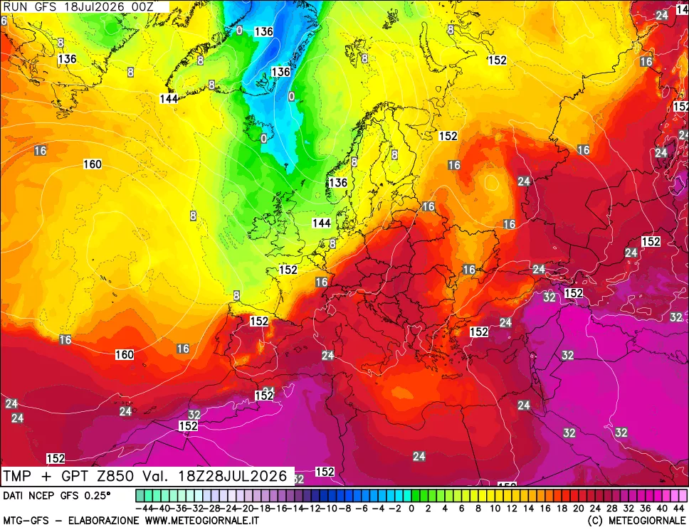 mappa 850 hPa Temp + GPT