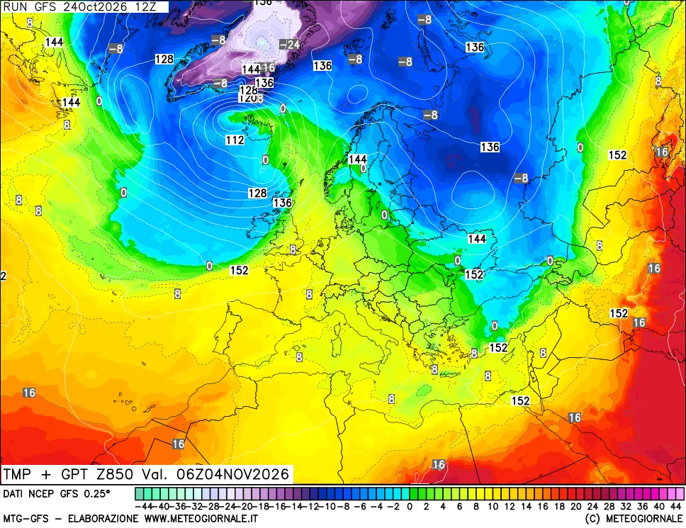 mappa 850 hPa Temp + GPT