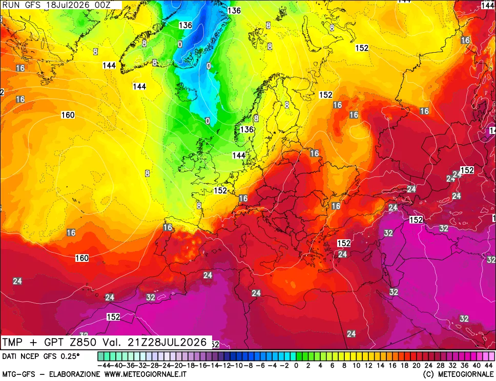 mappa 850 hPa Temp + GPT