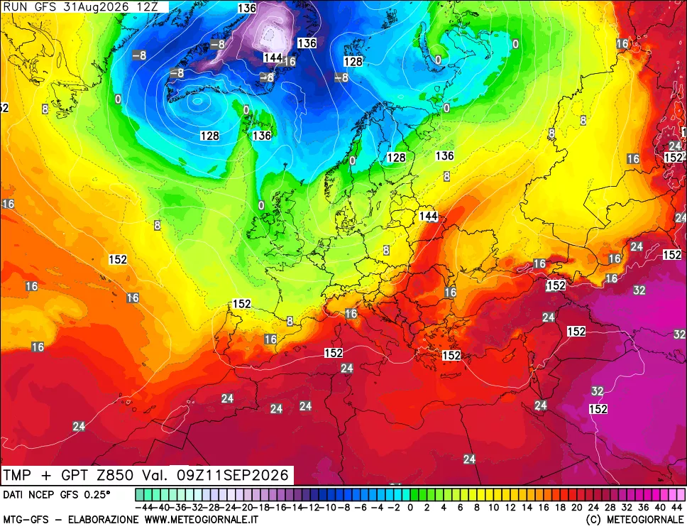mappa 850 hPa Temp + GPT