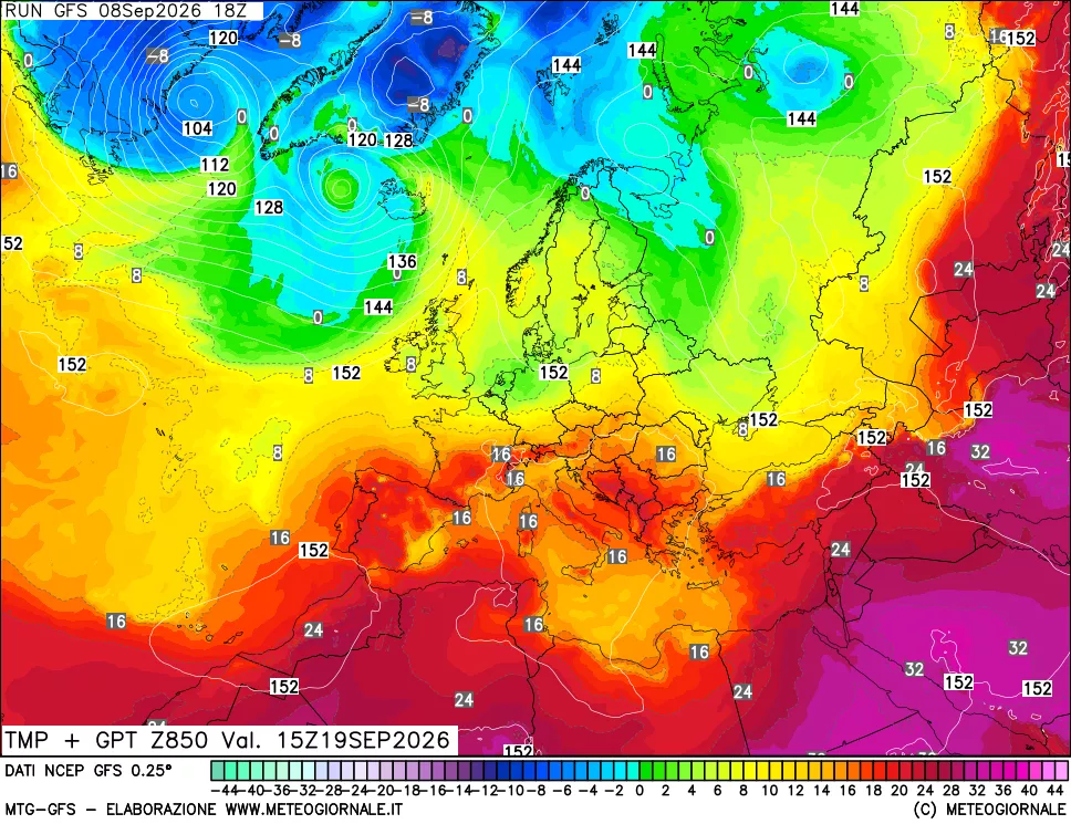 mappa 850 hPa Temp + GPT