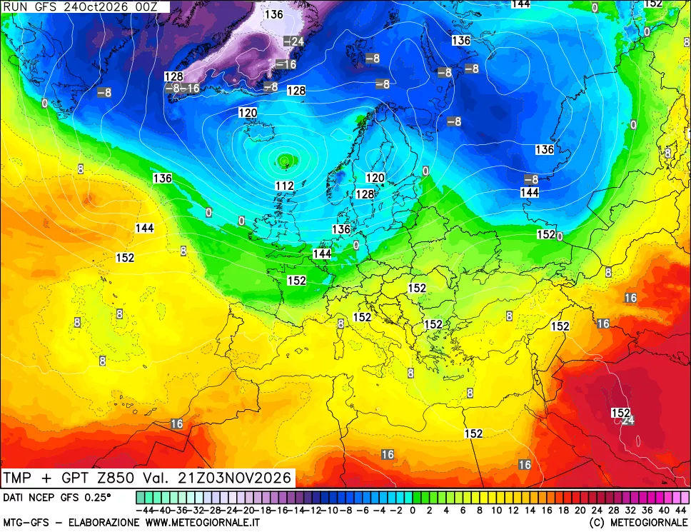 mappa 850 hPa Temp + GPT