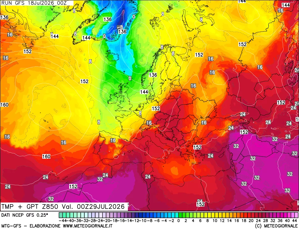 mappa 850 hPa Temp + GPT