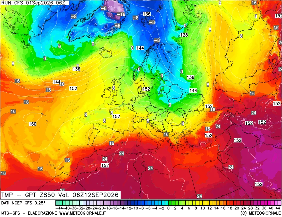 mappa 850 hPa Temp + GPT