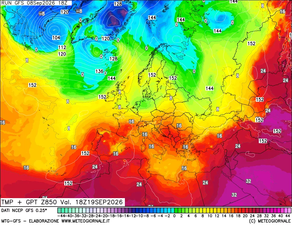 mappa 850 hPa Temp + GPT