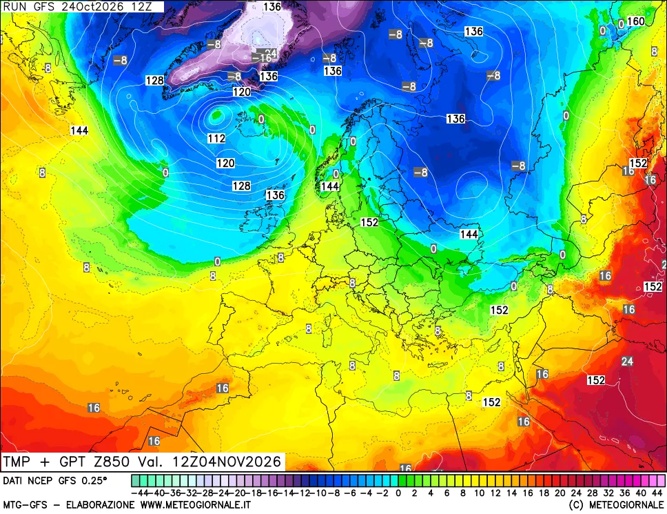 mappa 850 hPa Temp + GPT