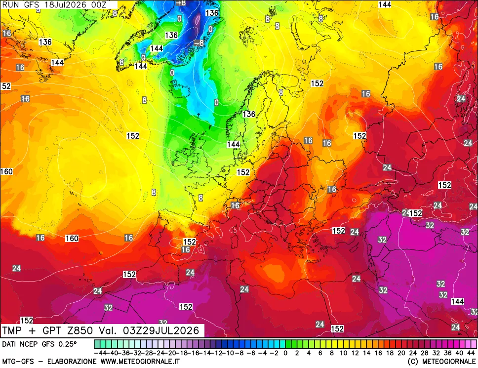 mappa 850 hPa Temp + GPT