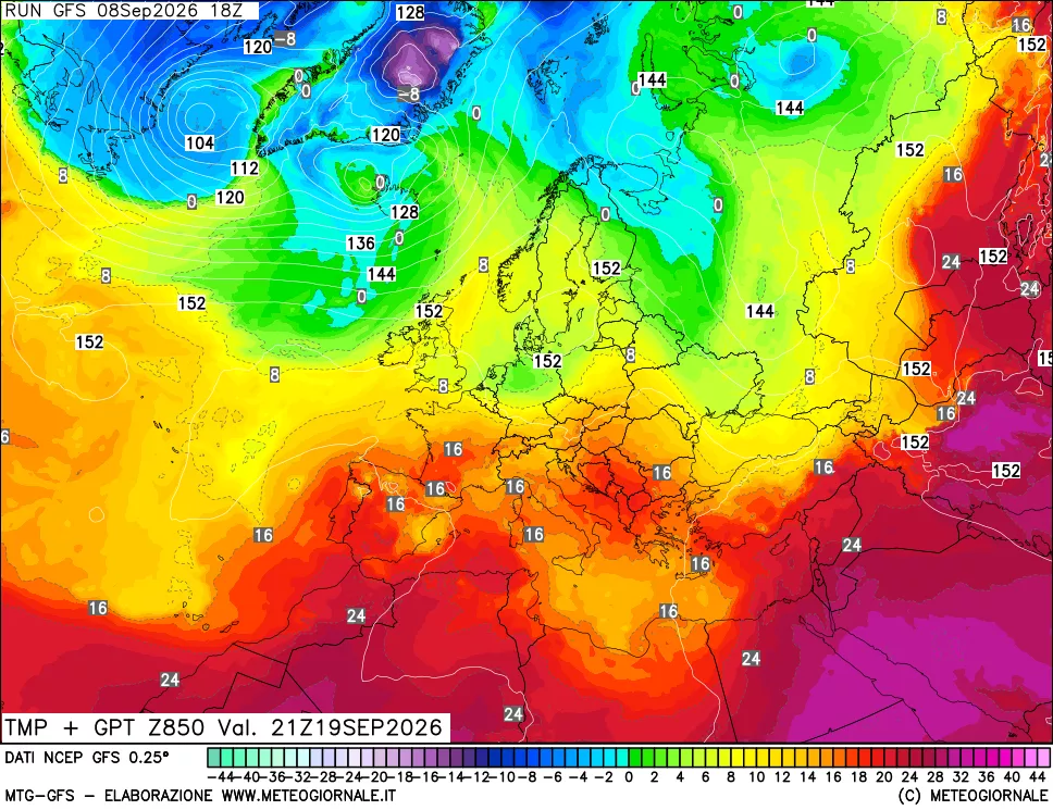 mappa 850 hPa Temp + GPT