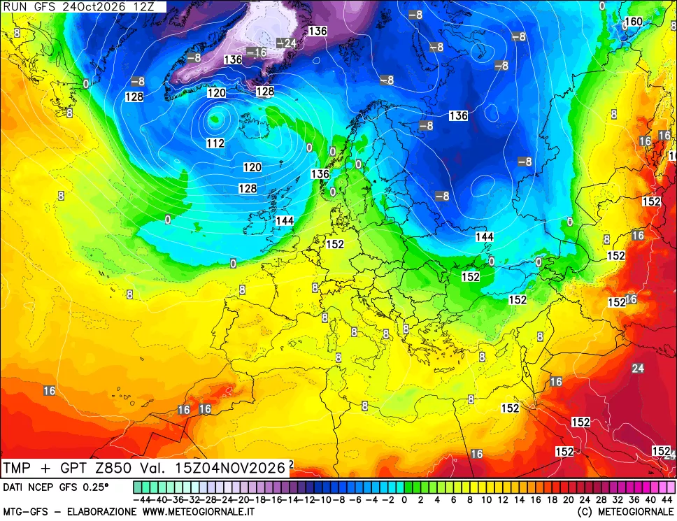 mappa 850 hPa Temp + GPT