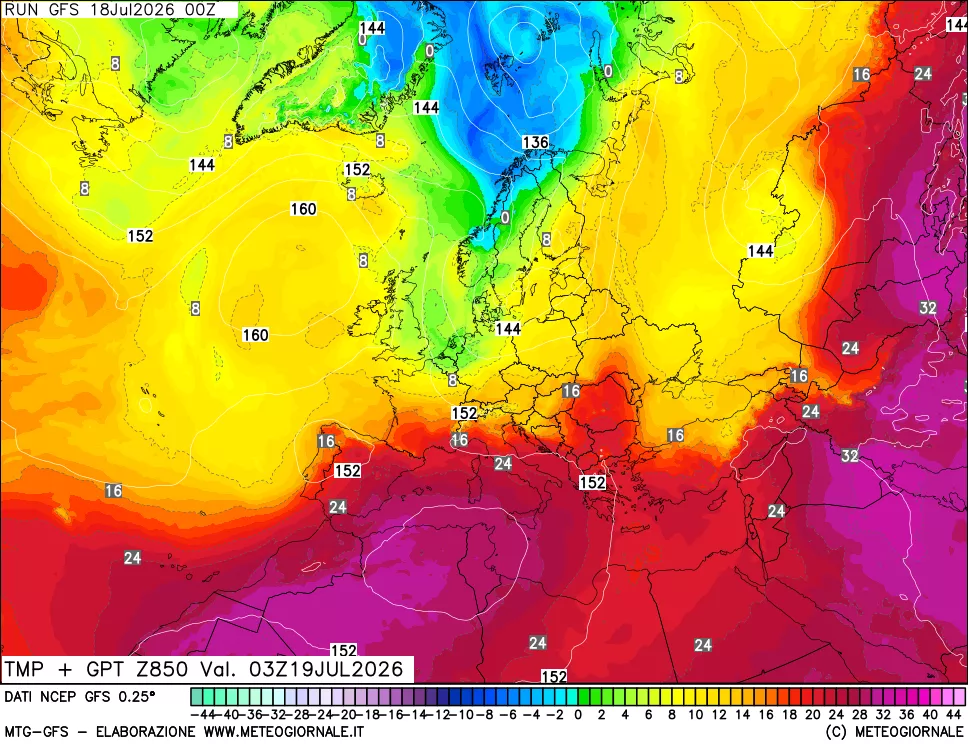 mappa 850 hPa Temp + GPT