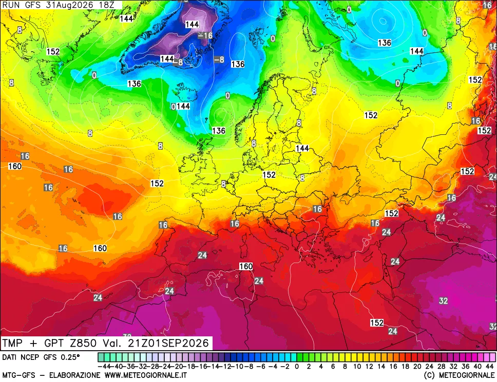 mappa 850 hPa Temp + GPT