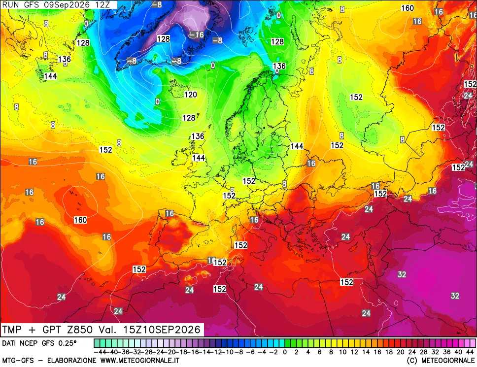 mappa 850 hPa Temp + GPT