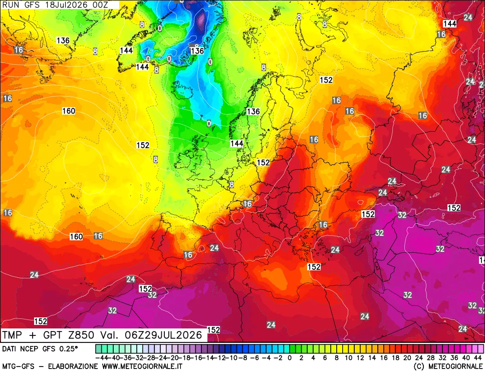 mappa 850 hPa Temp + GPT