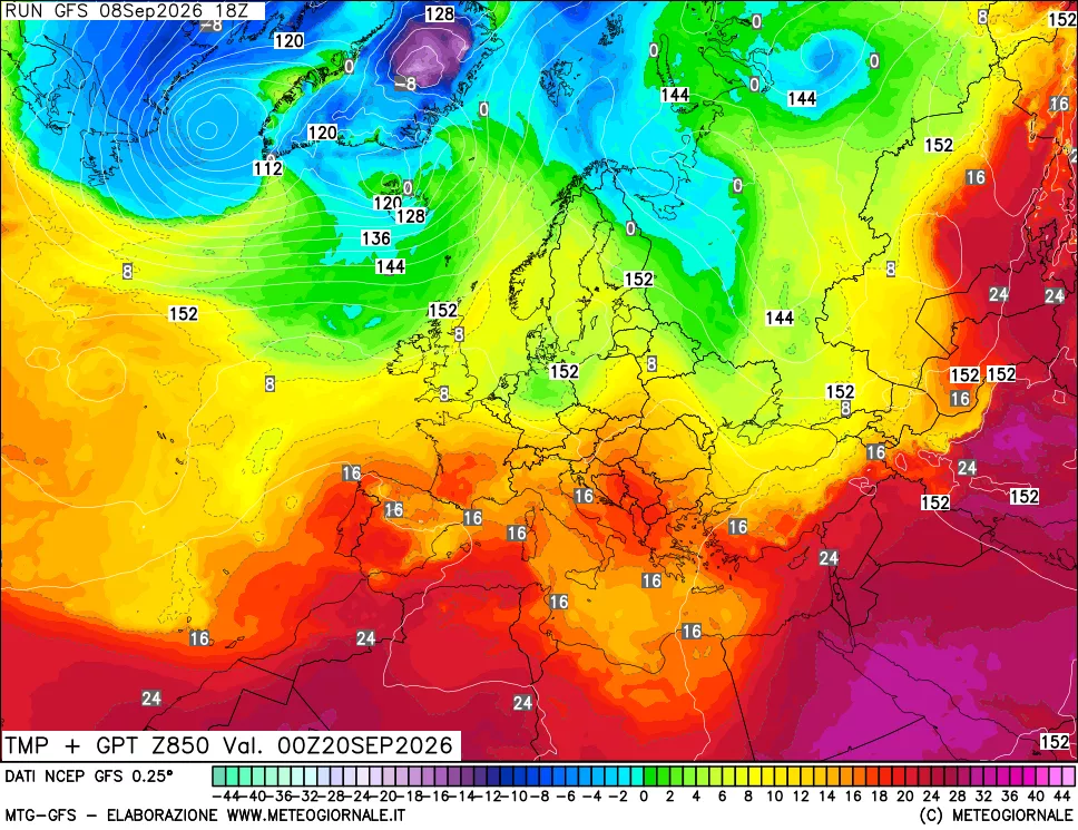 mappa 850 hPa Temp + GPT