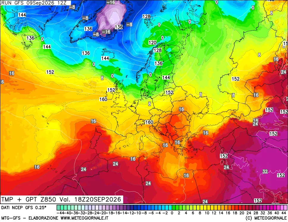 mappa 850 hPa Temp + GPT